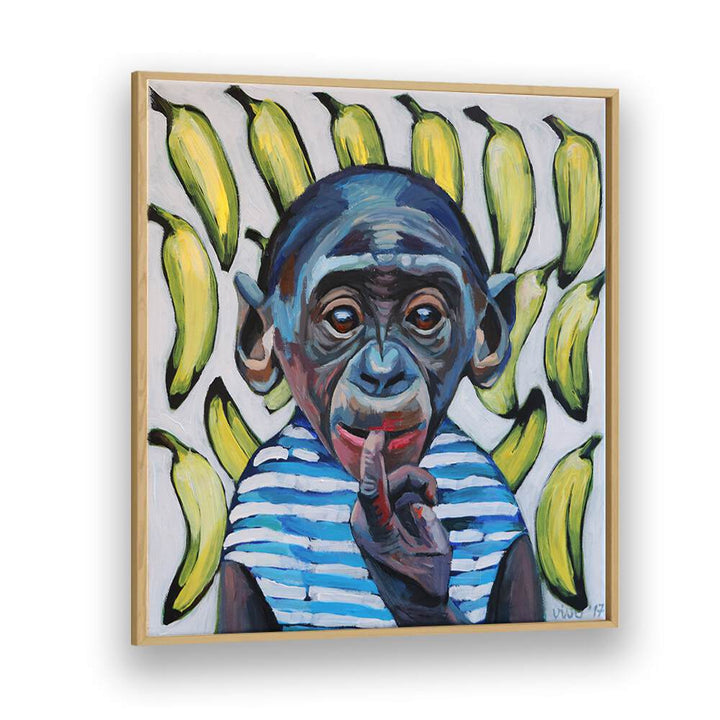 Vibrant BANANA CONTEMPLATION, COMIC POSTERS featuring a thoughtful monkey among bananas, perfect for art lovers.