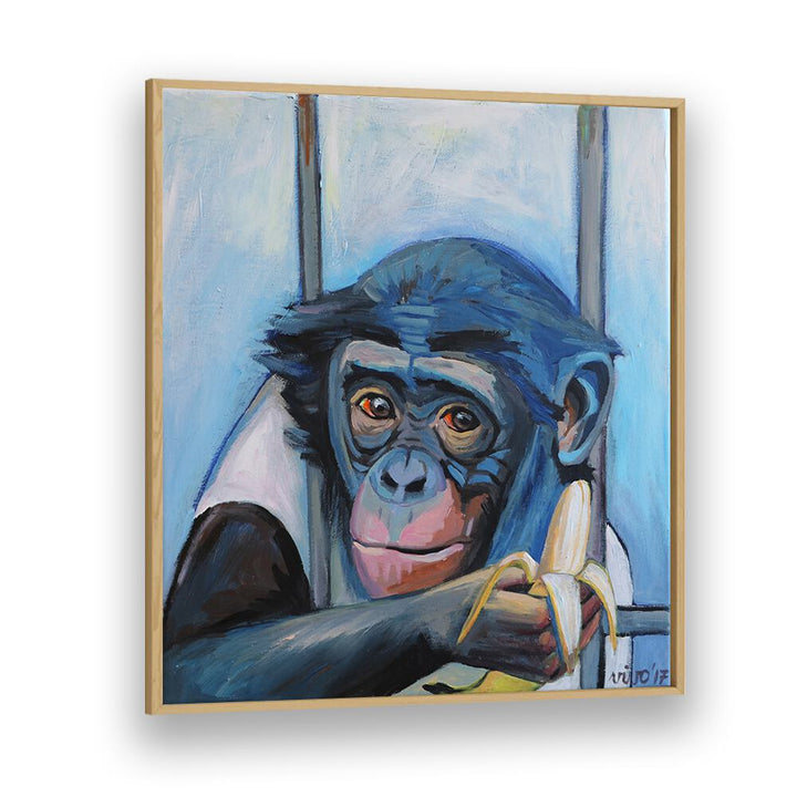 Colorful abstract art featuring a monkey with a banana, perfect for collectors: BANANA CONTEMPLATION II, COMIC POSTERS.