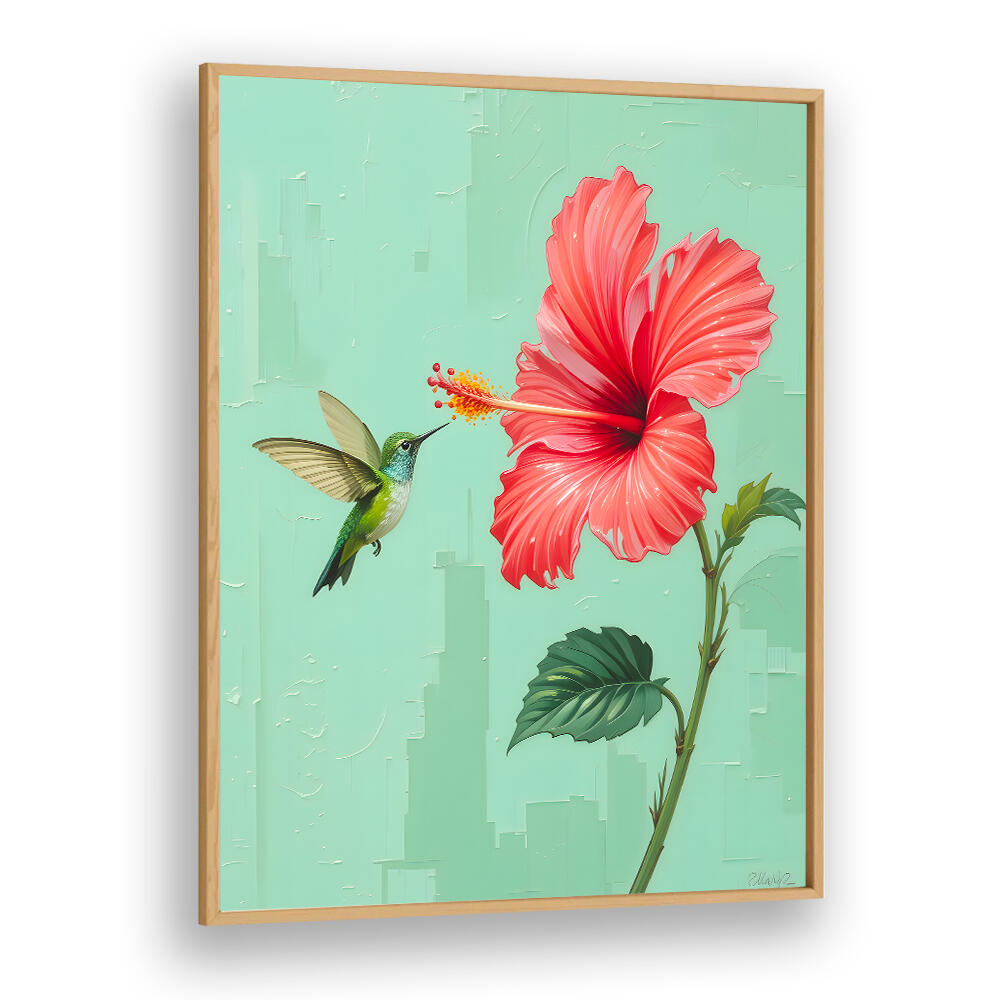 BIRD VISITED MY GARDEN , FLORAL FLOWER PAINTINGS