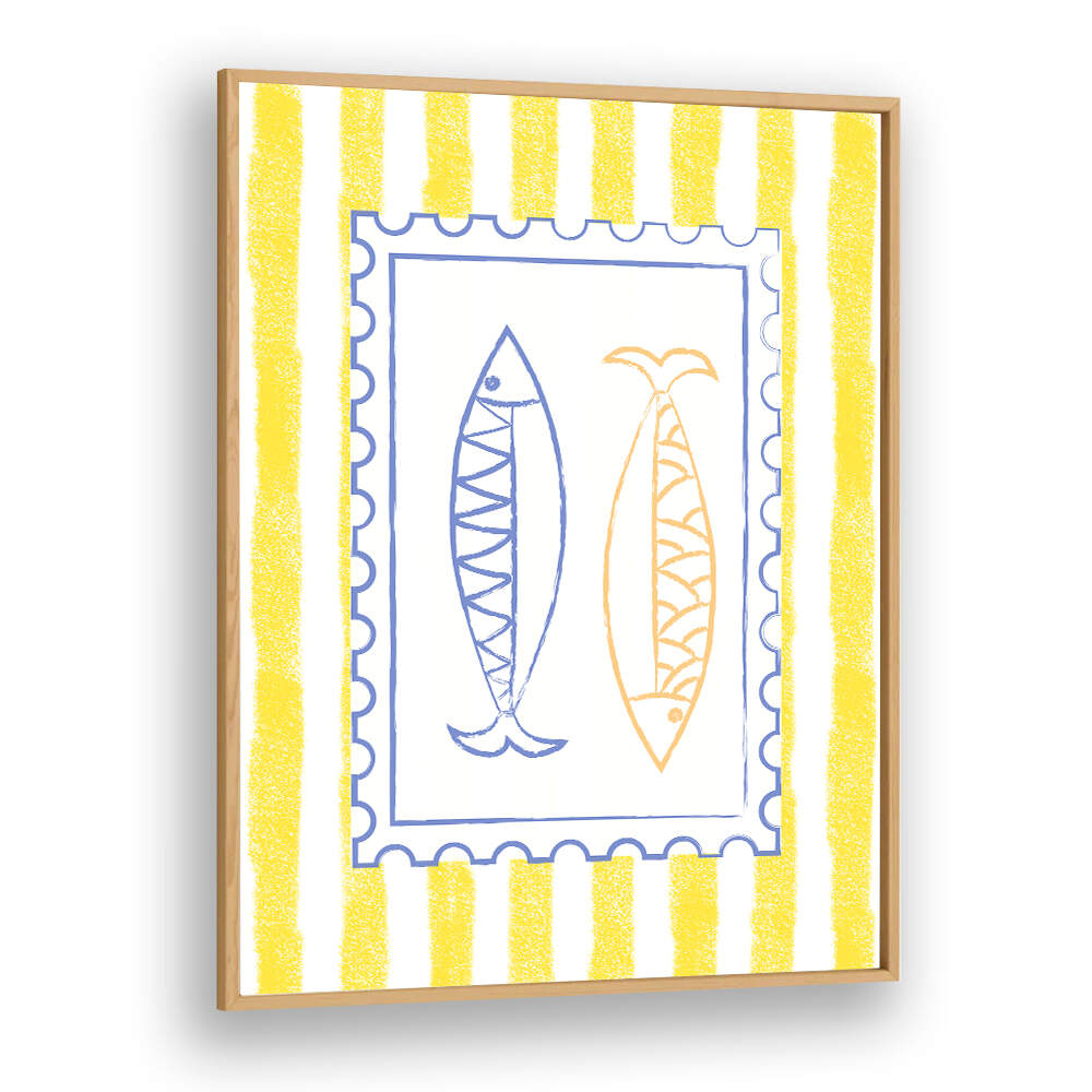 FISH STAMP ON YELLOW STRIPES , KITCHEN POSTERS