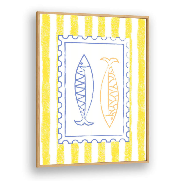 FISH STAMP ON YELLOW STRIPES , KITCHEN POSTERS