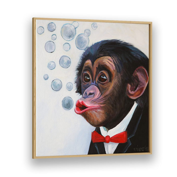 Bubbly Chimp Fancy Comic Posters showcase a playful chimp in a tuxedo, perfect for vibrant decor.