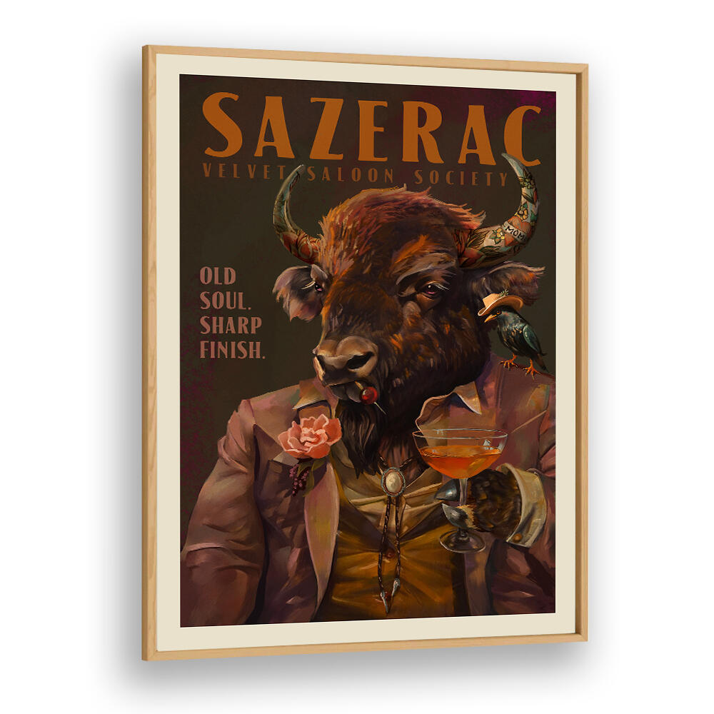 BUFFALO DRINKING SAZERAC , BAR & CAFE ART