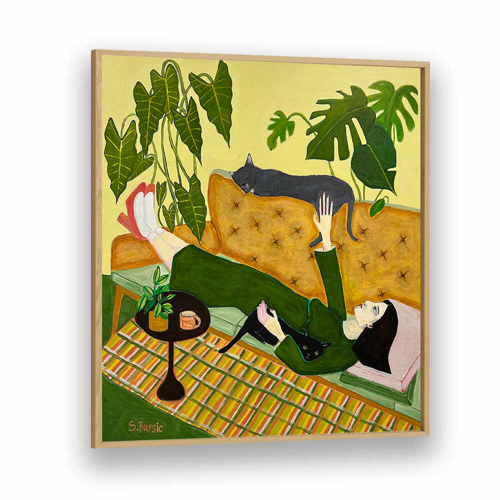 CAT LADY ON COUCH , PORTRAITS & FIGURATIVE ILLUSTRATIONS