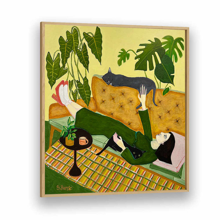 CAT LADY ON COUCH , PORTRAITS & FIGURATIVE ILLUSTRATIONS