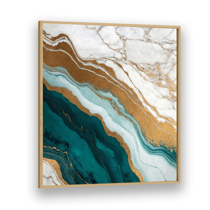 GOLDEN VEIN WAVES, ABSTRACT PAINTINGS showcase elegant turquoise and gold layers, perfect for modern decor.