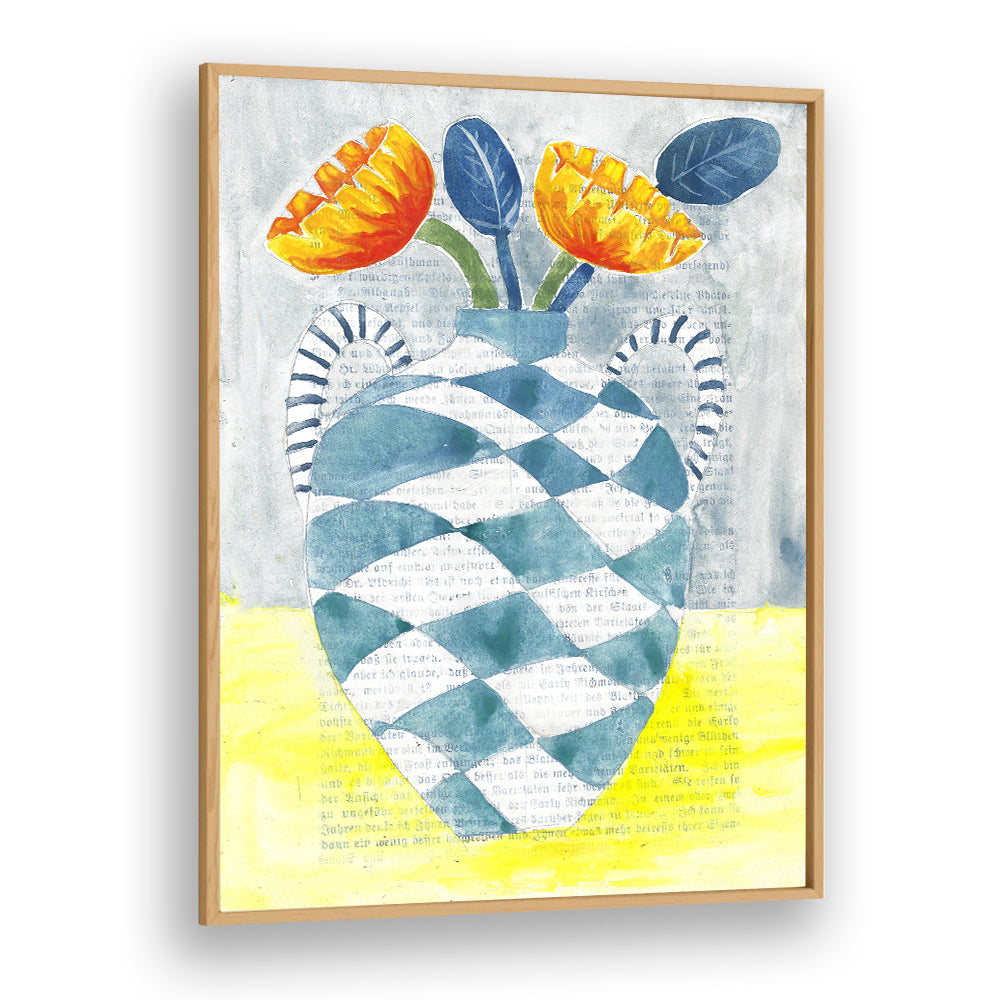CHECKERED VASE ORANGE FLOWERS