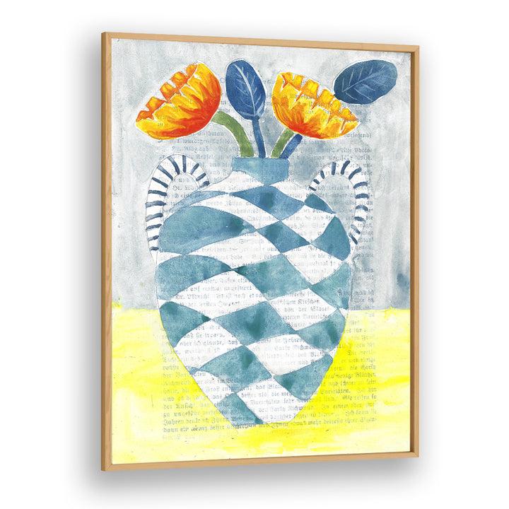 CHECKERED VASE ORANGE FLOWERS
