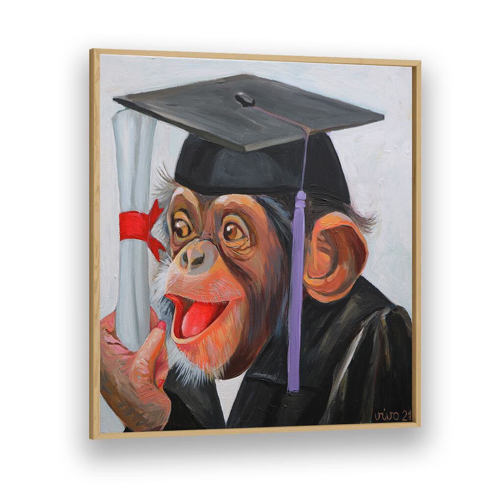Celebrate with the CHIMP GRADUATION DAY, COMIC POSTERS, featuring a joyful chimp in a graduation cap and gown.