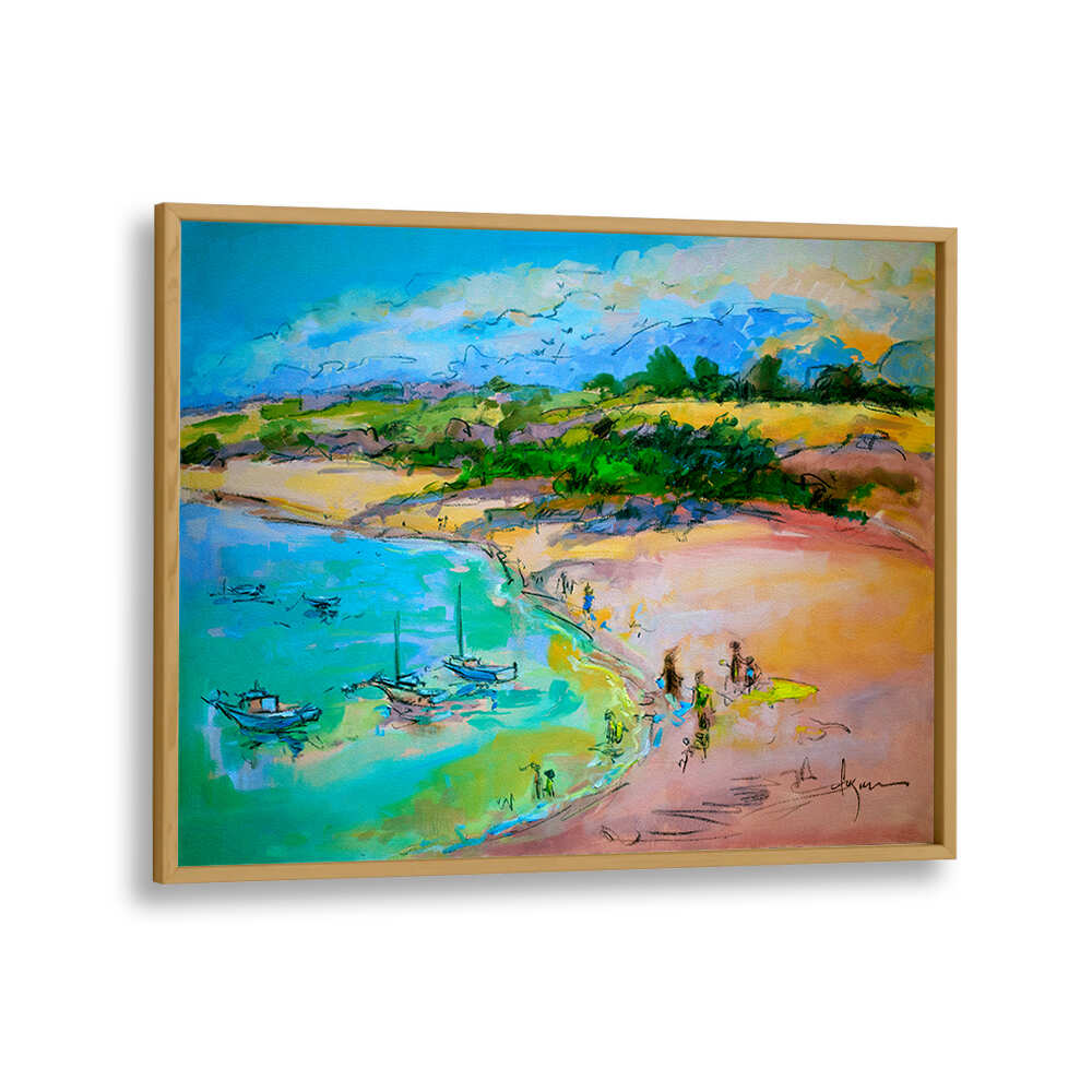 Oakwood Plain COASTAL SERENITY , LANDSCAPE PAINTINGS beach scene with boats, pastel skies and sandy shore
