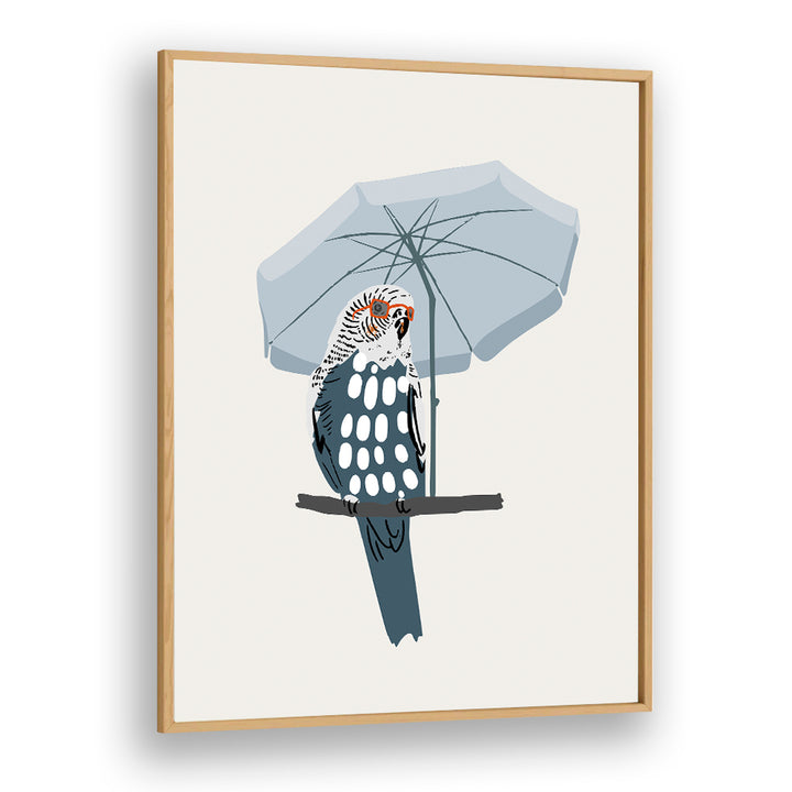 COOL BUDGIE UNDER UMBRELLA