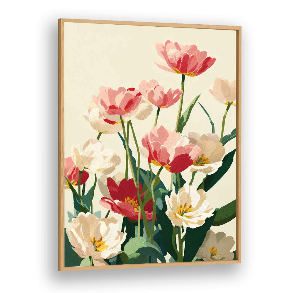 CORAL TULIPS IN BLOOM , FLORAL FLOWER PAINTINGS