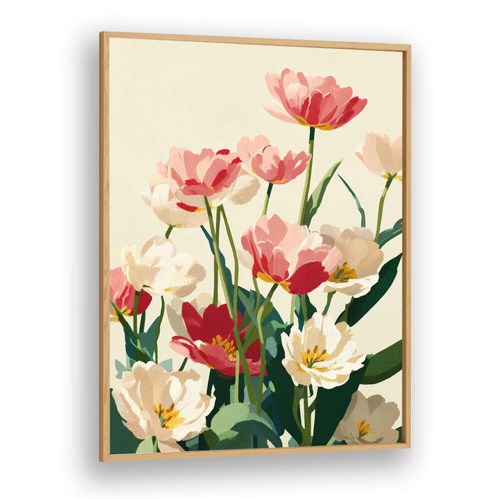CORAL TULIPS IN BLOOM , FLORAL FLOWER PAINTINGS