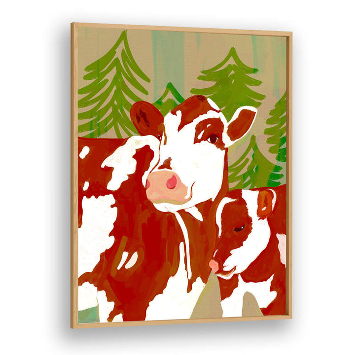 COW & CALF WOODLAND EMBRACE , ANIMAL PAINTINGS