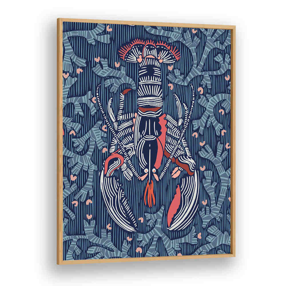 Stylish CRUSTACEAN CORE NAVY Beach Paintings featuring a lobster design, perfect for coastal-themed decor.