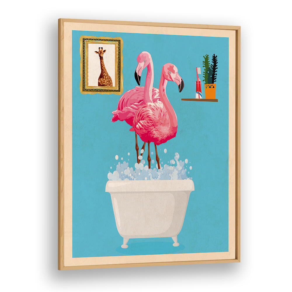 FLAMINGOS IN BATH , BATHROOM ART PRINTS