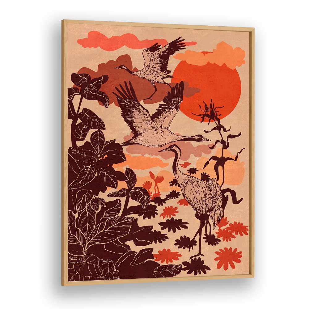 FLYING CRANES TROPICAL SUNSET