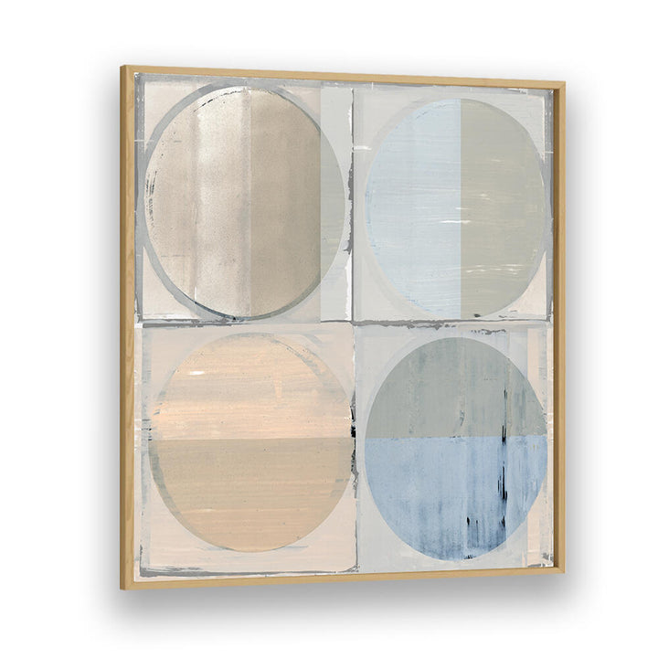 FOUR CIRCLES AND SQUARES I, GEOMETRIC ART PRINTS features a modern blend of colors and shapes, perfect for stylish decor.