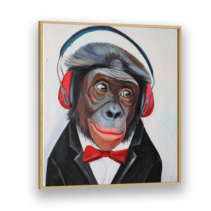 Stylish GROOVY PRIMATE TUNES, COMIC POSTERS featuring a dapper monkey in headphones, perfect for comic art lovers.