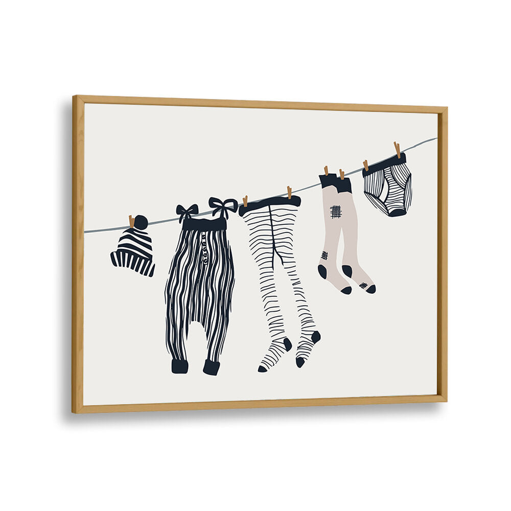 Transform your space with LAUNDRY ROOM, KIDS ROOM PAINTINGS showcasing playful clothes on a line, perfect for kids' decor.