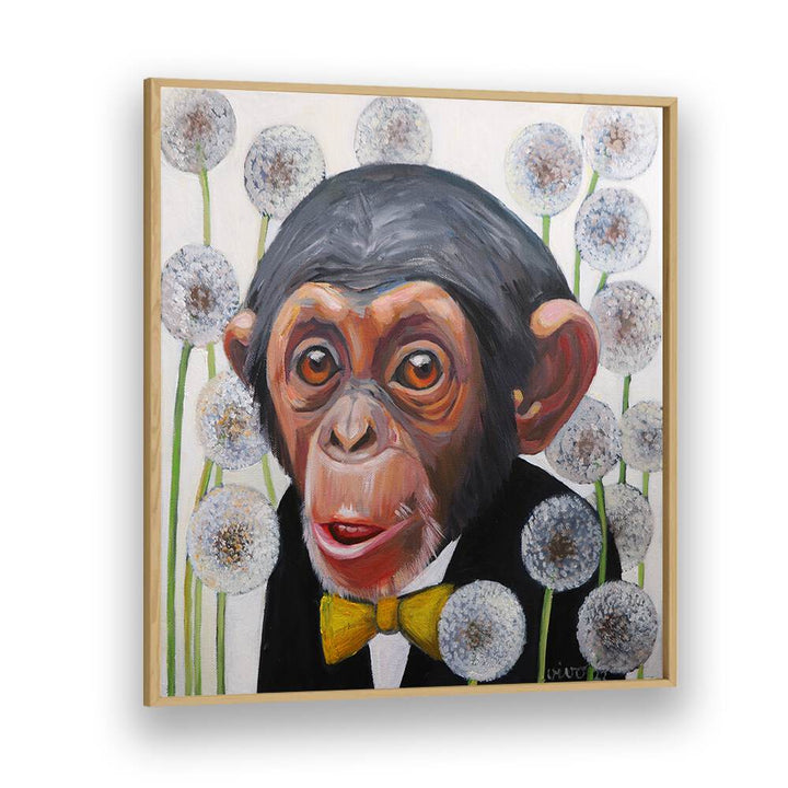 Vibrant MONKEY YELLOW BOW TIE, COMIC POSTERS artwork featuring a playful monkey in a bow tie against floral background.