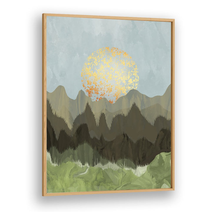 Stunning MOUNTAIN VIEW, LANDSCAPE PAINTINGS featuring serene mountains and a golden sun, perfect for outdoor enthusiasts.