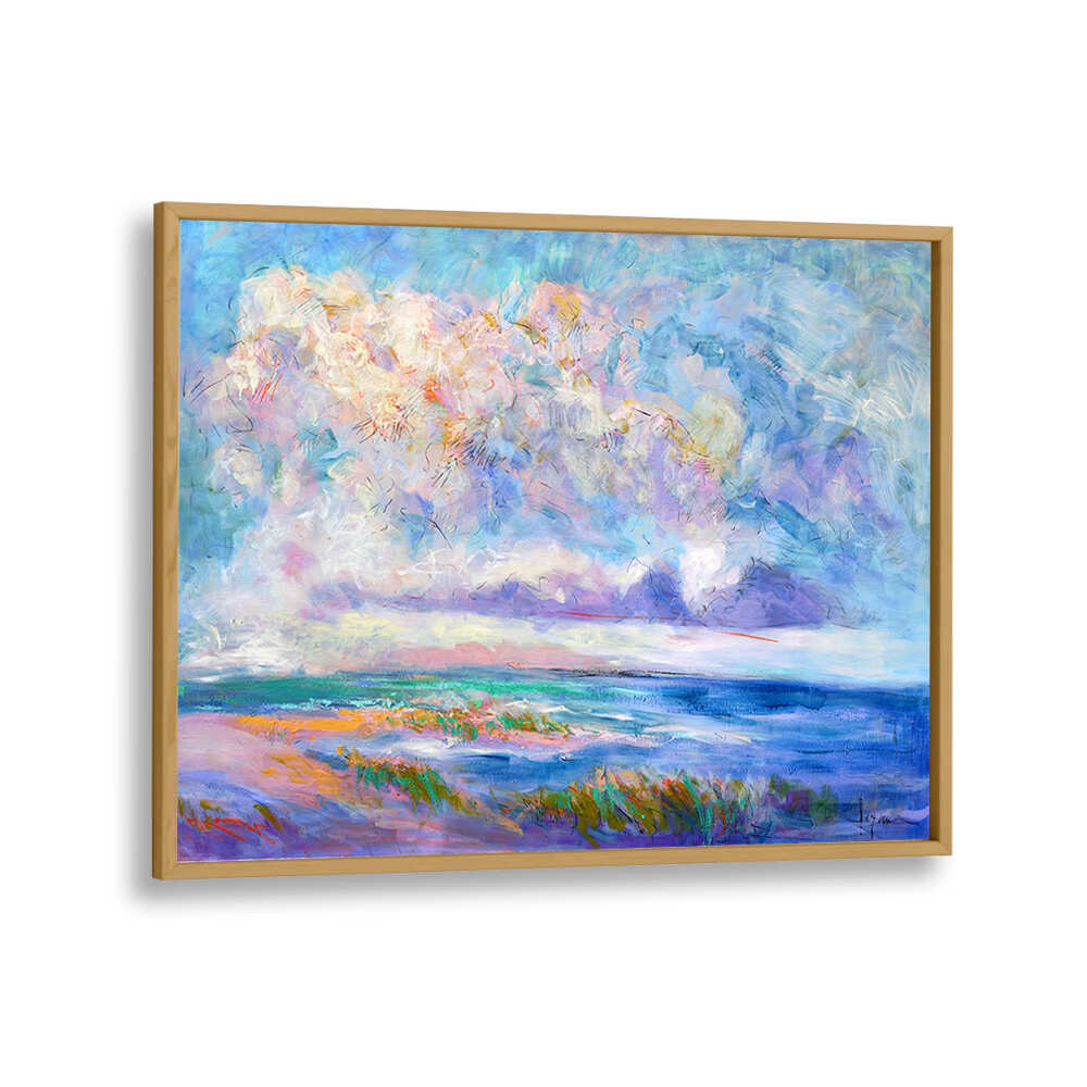 Oakwood Plain NATURE INSPIRED , LANDSCAPE PAINTINGS: framed pastel seascape with dramatic clouds, shoreline and grasses