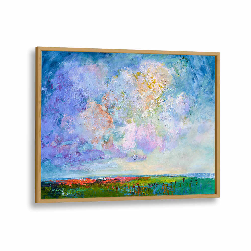 NATURE’S BEAUTY , LANDSCAPE PAINTINGS — Oakwood Plain framed pastel cloudscape over colorful meadow