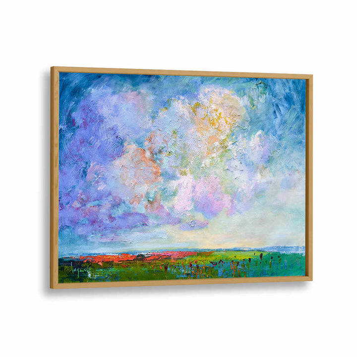 NATURE’S BEAUTY , LANDSCAPE PAINTINGS — Oakwood Plain framed pastel cloudscape over colorful meadow