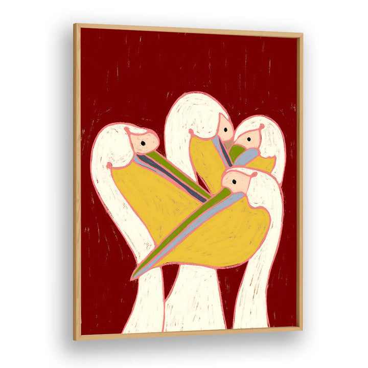 PELICANS OF THE BURGUNDY SKY  ,ANIMAL PAINTINGS