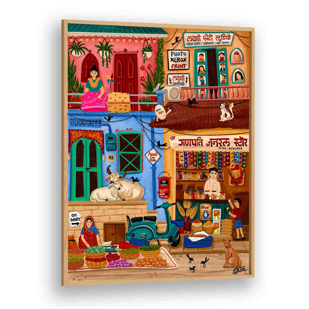 SABJI MARKET AND KIRANA STORE , INDIAN ART PAINTINGS
