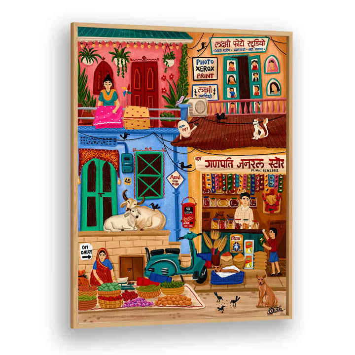 SABJI MARKET AND KIRANA STORE , INDIAN ART PAINTINGS
