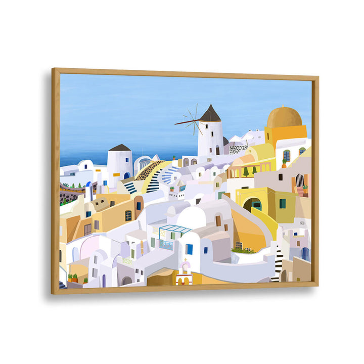 SANTORINI, YELLOW AND WHITE GREEK , TRAVEL POSTERS