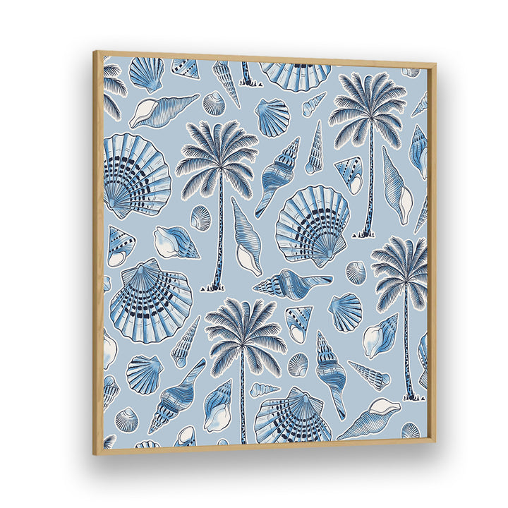 SEA SHELLS AND PALMTREES LIGHT BLUE , BEACH PAINTINGS