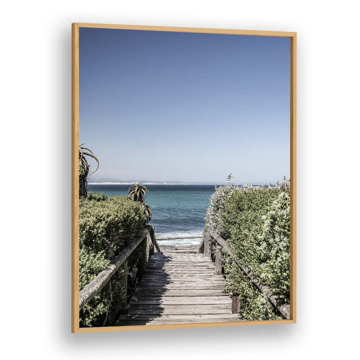 Oakwood Plain SEASIDE TRANQUILITY , BEACH PAINTINGS — wooden boardwalk through dunes to calm blue sea