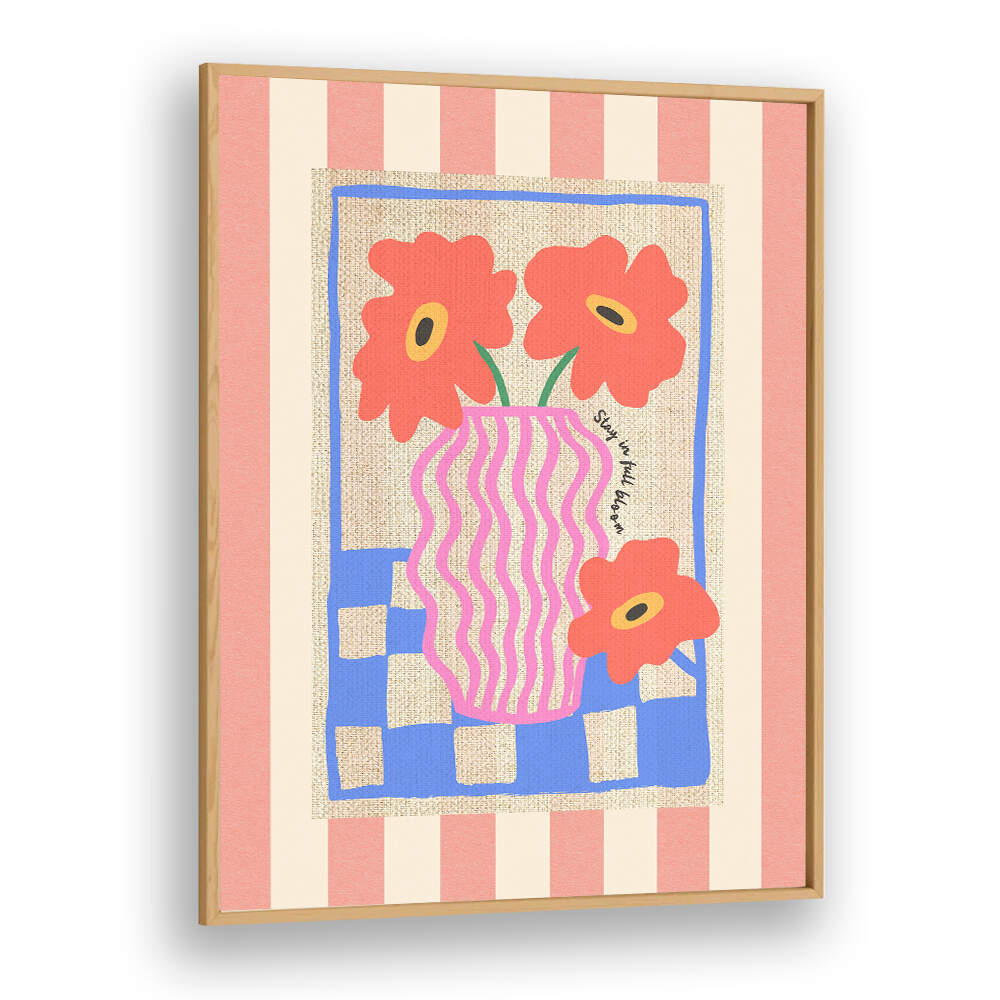 STAY IN FULL BLOOM FLOWERS ON STRIPES , FLORAL FLOWER PAINTINGS