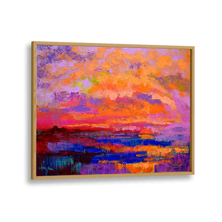 Oakwood Plains SUNSET HUES , LANDSCAPE PAINTINGS abstract sunset in vibrant orange, pink and deep blue layers