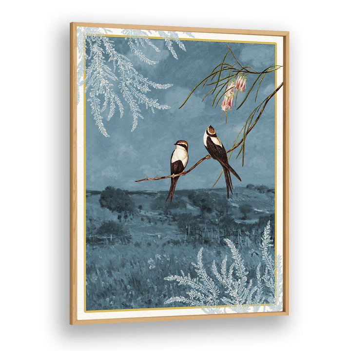 SWALLOWS IN BLUE LANDSCAPE
