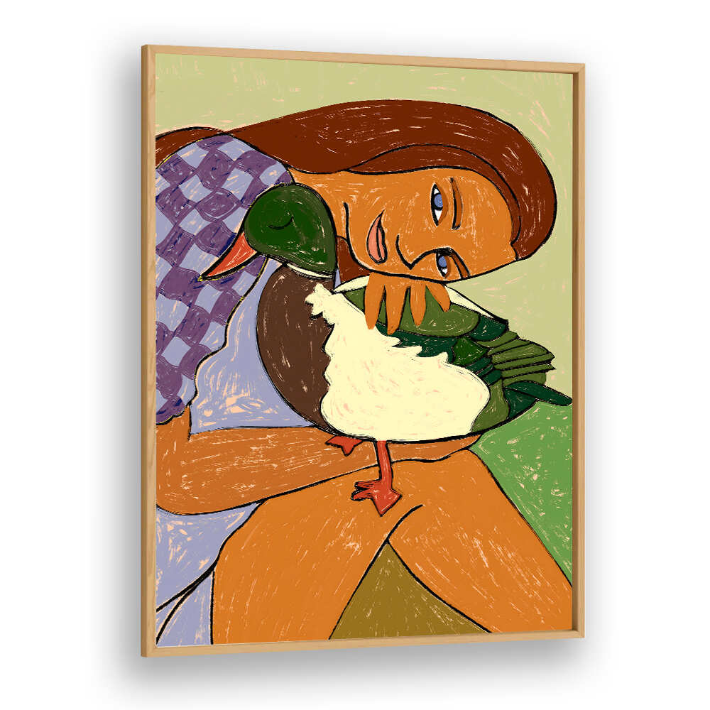 THE GIRL AND THE GREEN-HEADED GOOSE , PORTRAITS & FIGURATIVE ILLUSTRATIONS