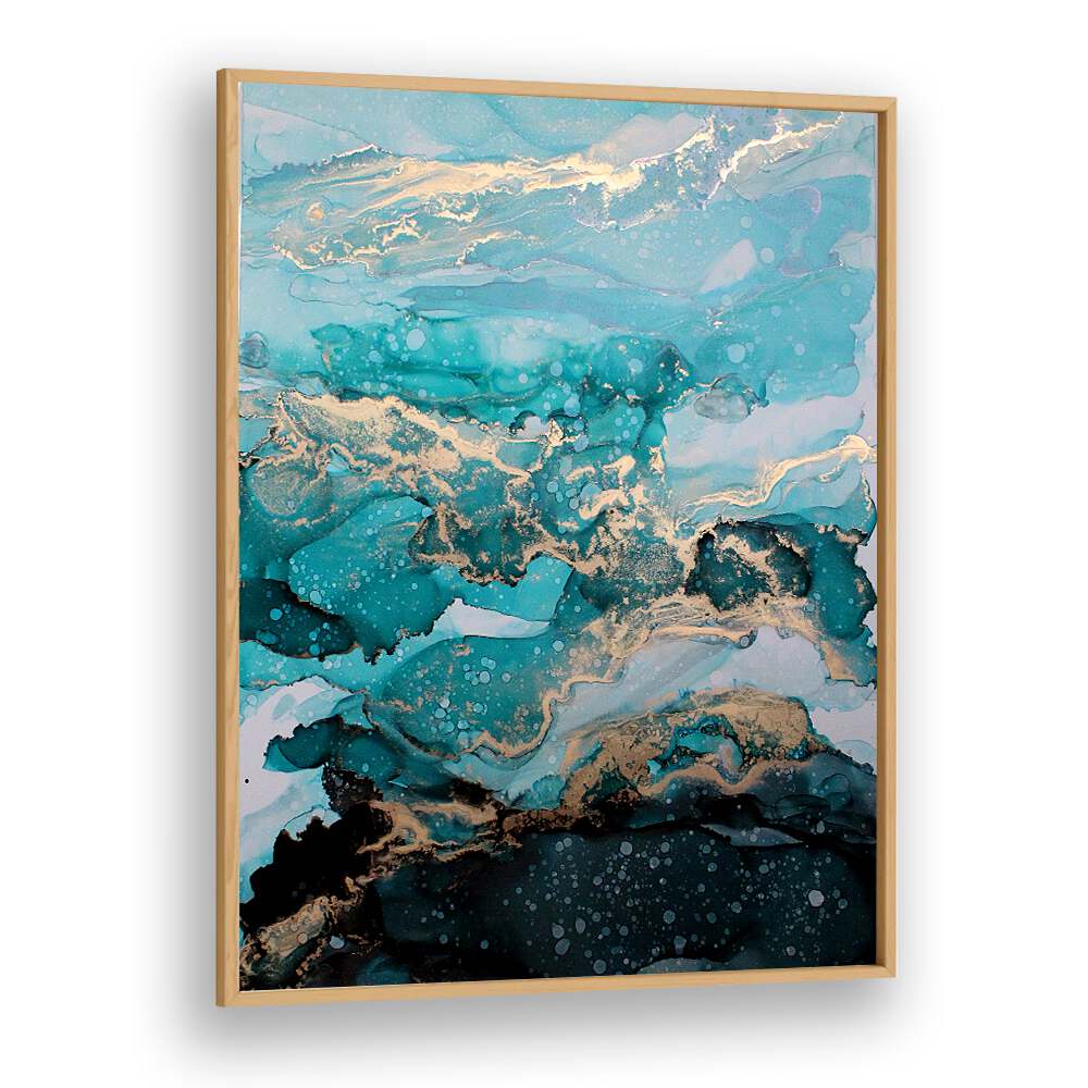 Stunning UNDER THE SEA, ABSTRACT PAINTINGS with vibrant blues and gold accents, perfect for any art lover.