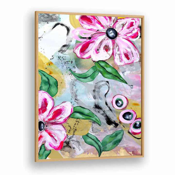 VIBRANT PINK FLOWERS AND GREEN LEAVES , FLORAL FLOWER PAINTINGS