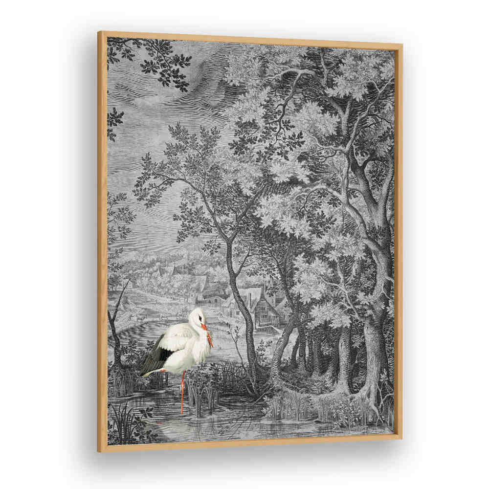 LANDSCAPE WITH STORK , ANIMAL PAINTINGS