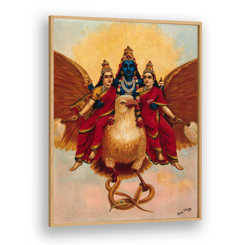 VISHNU ACCOMPANIED BY HIS WIVES RIDING ON GARUDA
