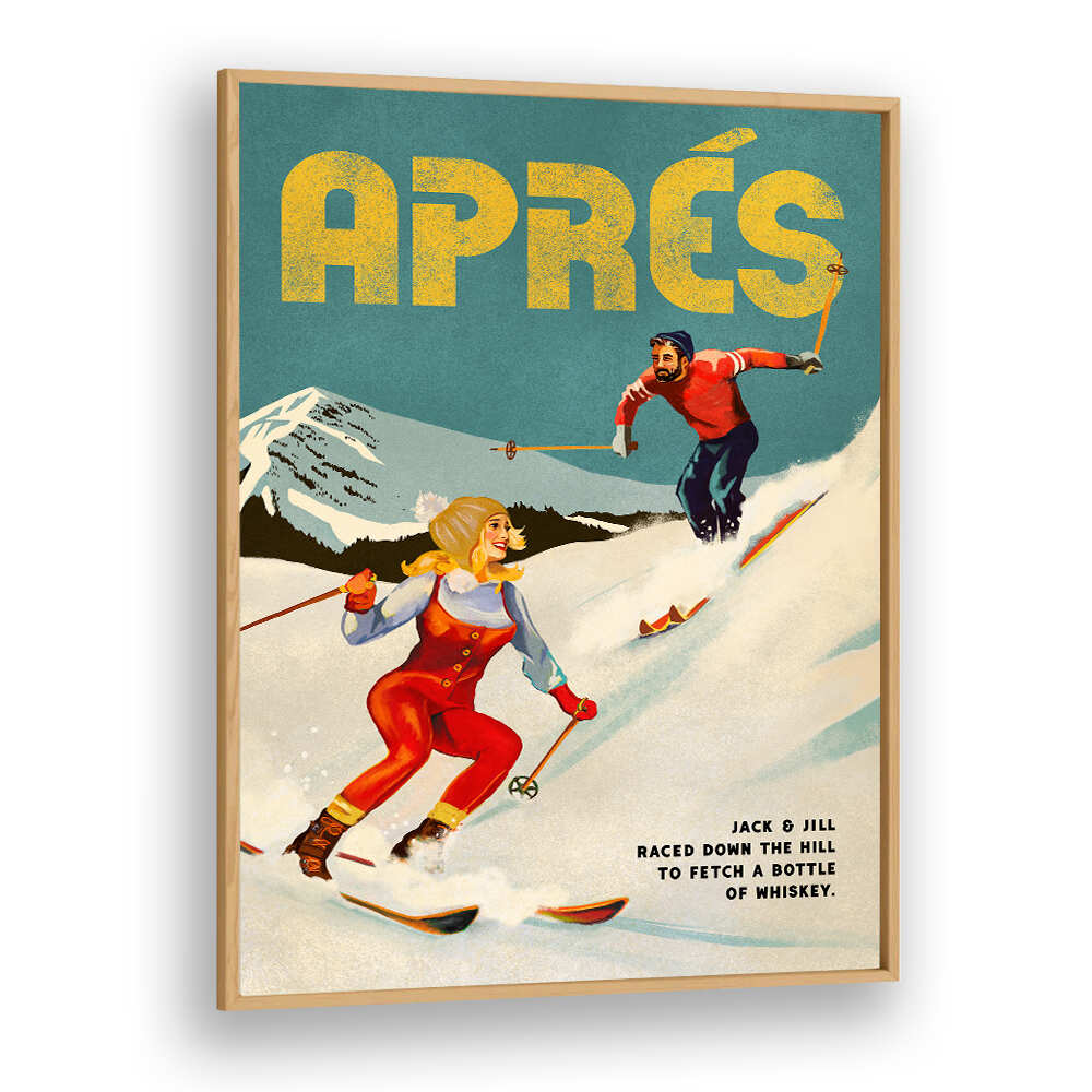 WHISKEY SKI COUPLE , VINTAGE TRAVEL POSTERS