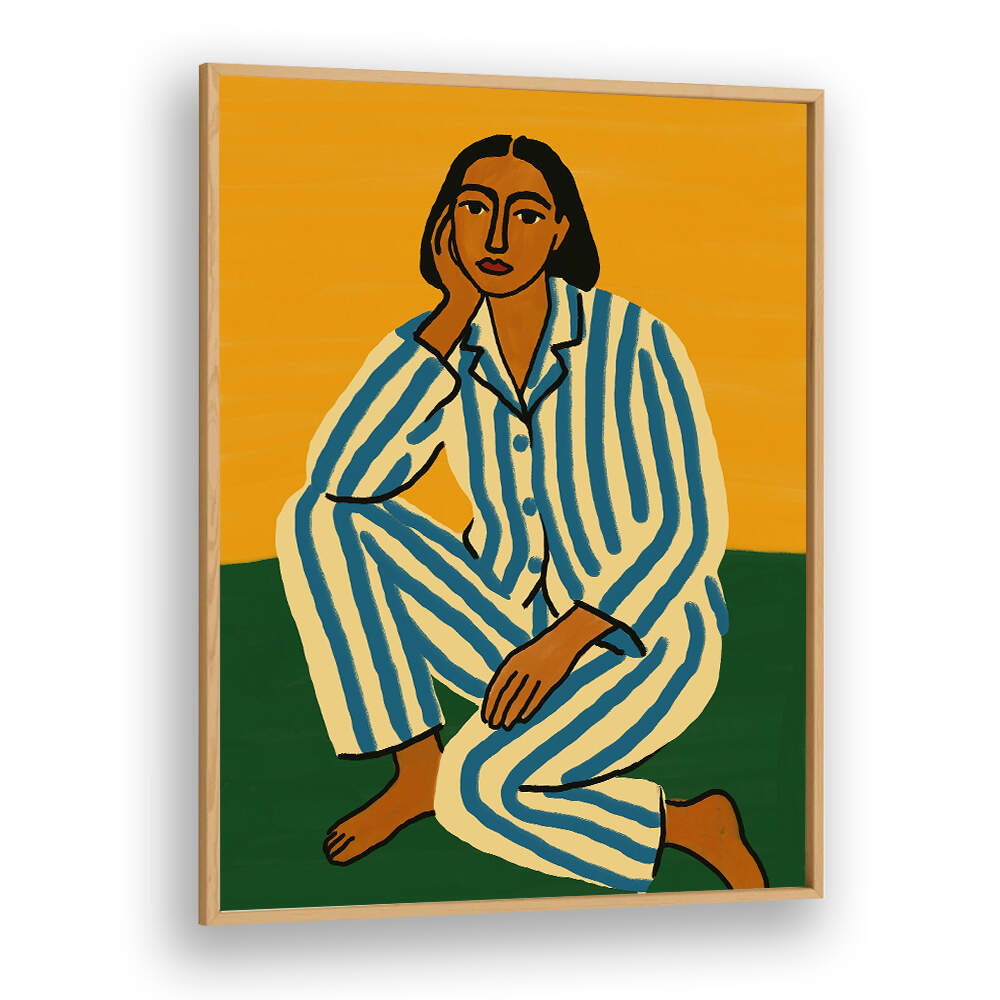WOMAN IN STRIPED PAJAMAS , PORTRAITS & FIGURATIVE ILLUSTRATIONS