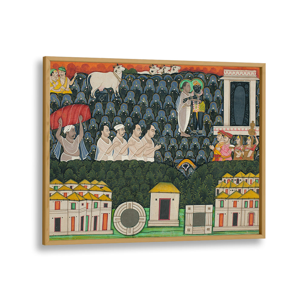 PRATHAM MILAN SHRINATHJI REVEALING HIMSELF TO VALABHACHARYA ON MOUNT GOVARDHAN  SACRED ENCOUNTER ON MOUNT GOVARDHAN , INDIAN ART PAINTINGS