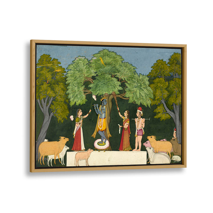 KRISHNA ENTERTAINS HIS COMPANIONS , INDIAN ART PAINTINGS