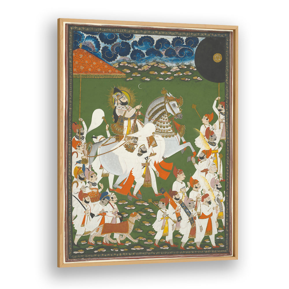 MAHARANA BHIM SINGH IN PROCESSION BY GHASI , INDIAN ART PAINTINGS