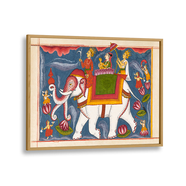 INDRA CONVEYING JINA RISHABHANATHA ON AIRAVATA , INDIAN ART PAINTINGS