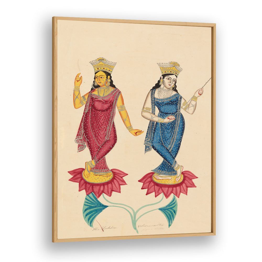 TWO FEMALE DEITIES , INDIAN ART PAINTINGS